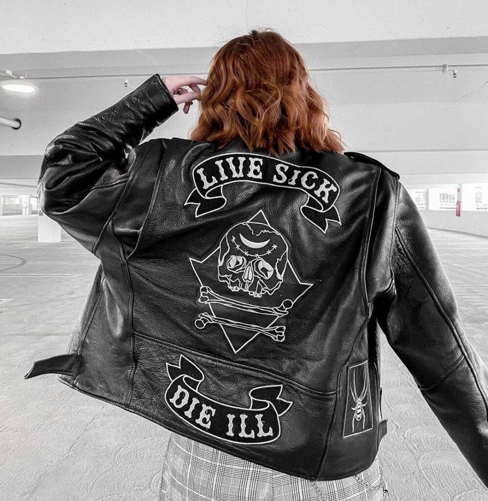 leather jacket with patch on back